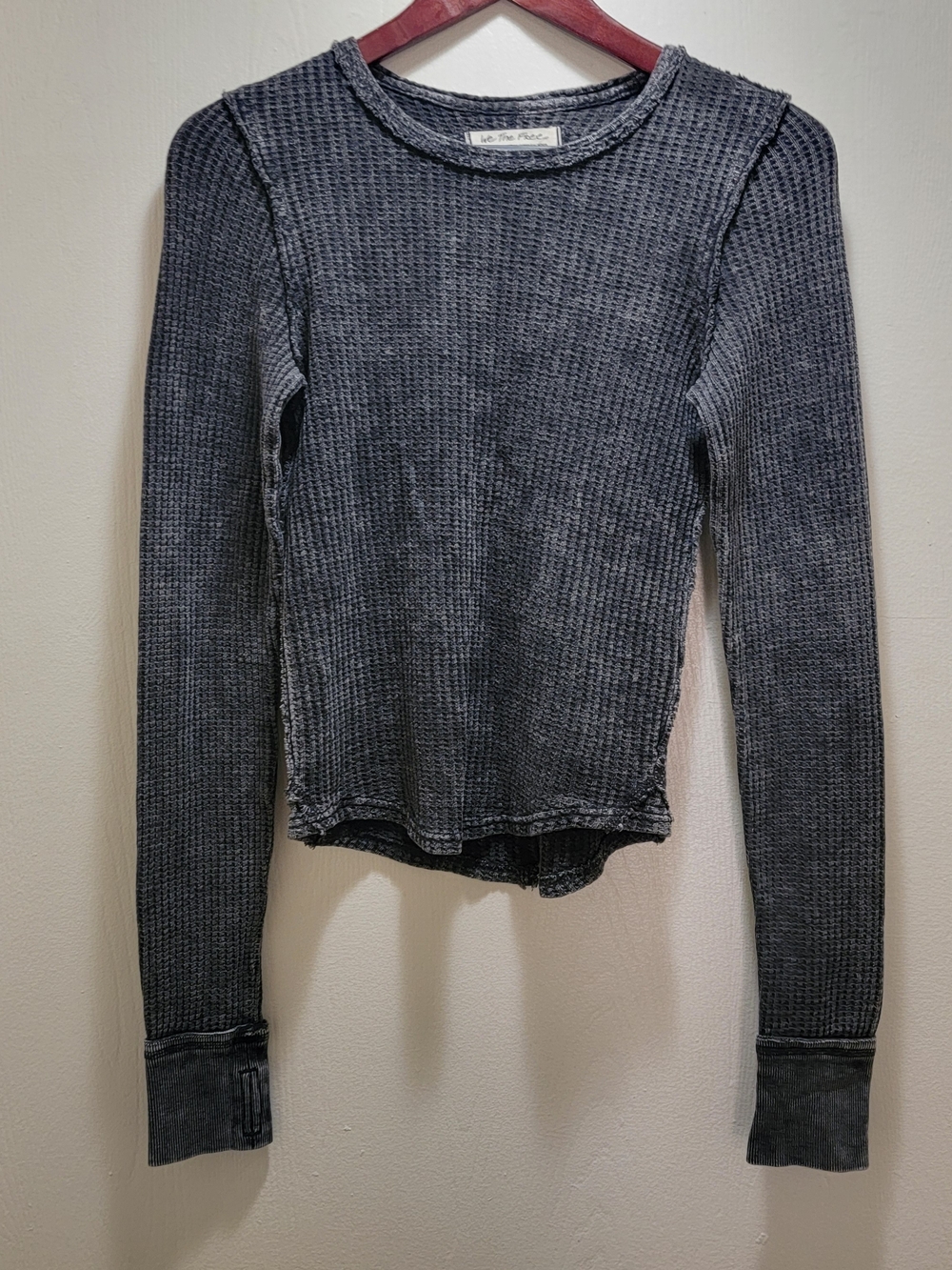 We The Free Women's Charcoal Gray Waffle Knit Long Sleeve Top